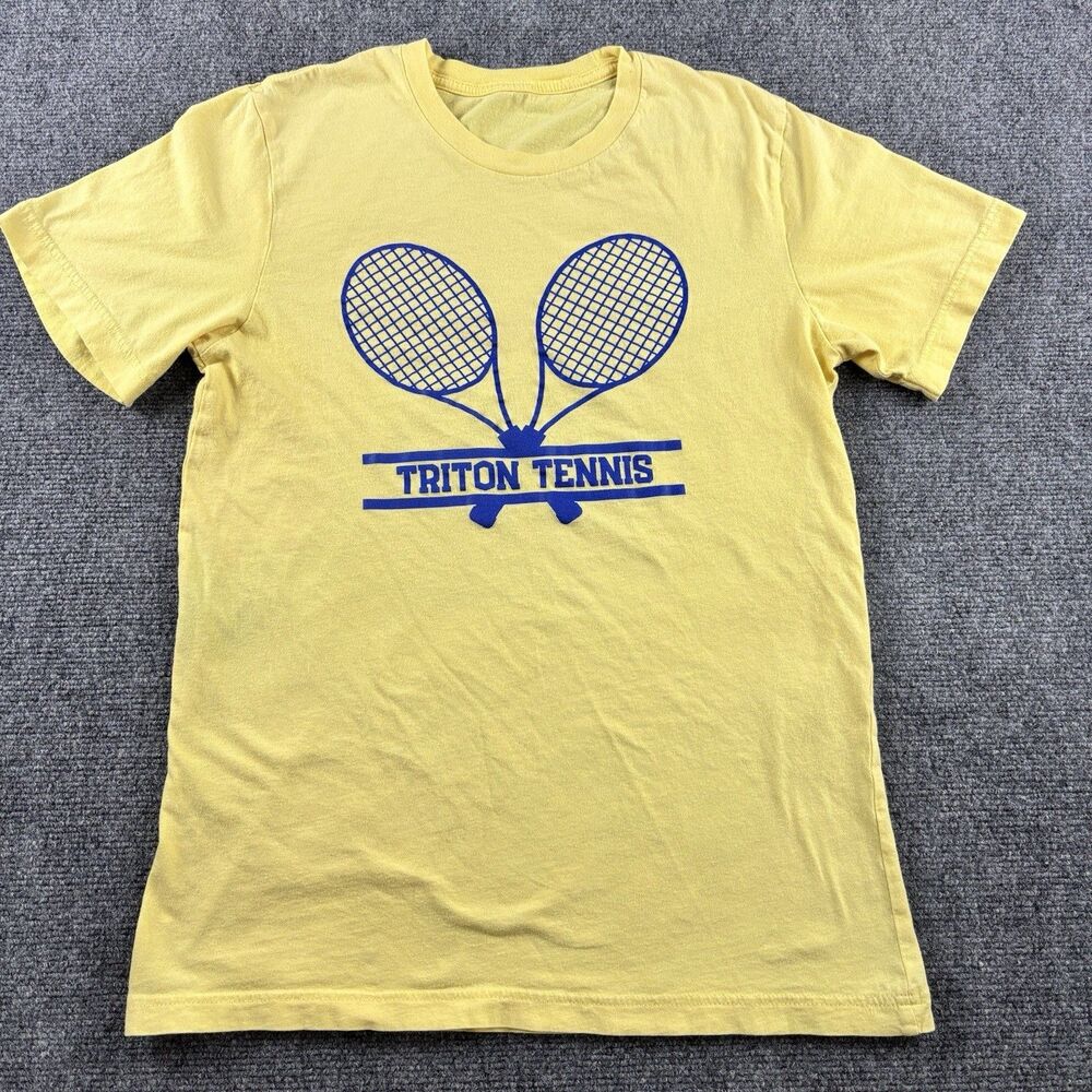 Triton Tennis Shirt Mens S US S Yellow Blue Racket Graphic Tee